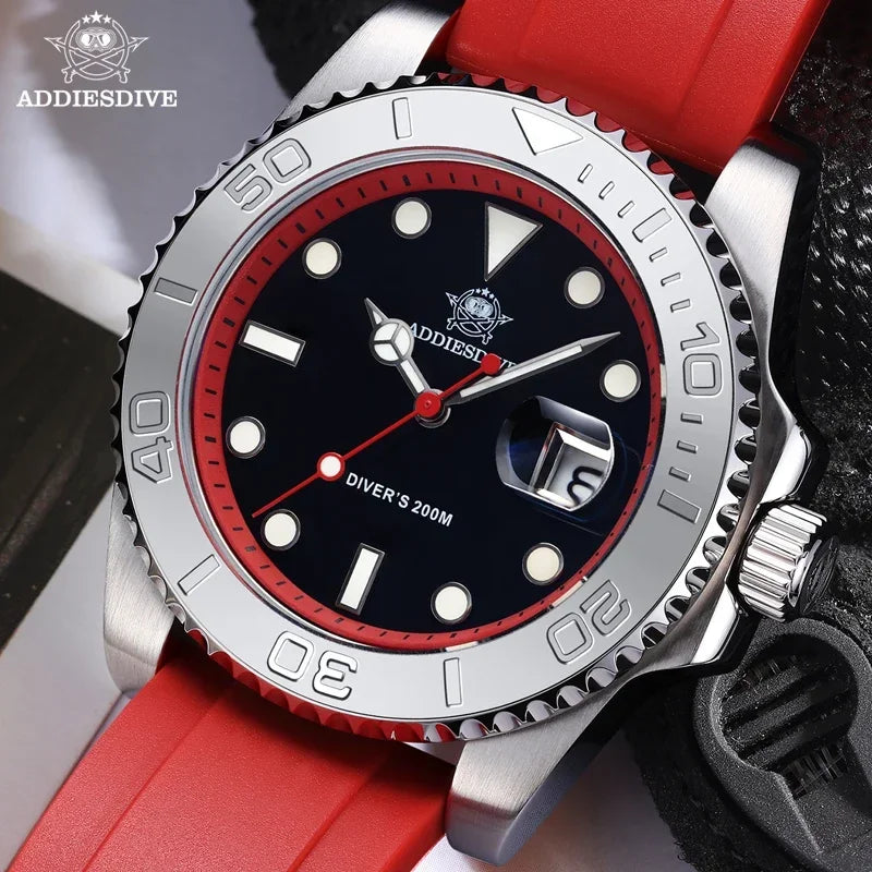 Montre Homme ADDIESDIVE AD2040 Quartz Plongée 41mm – Super Lumineuse 200M Caoutchouc Calendrier