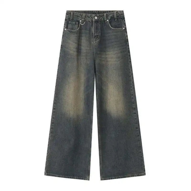 Jean für Herren, Camouflage, Vintage, Washed, weites Bein, Denim, Loose Fit, Casual, Herbst Winter, Hellblau, Streetwear, Trend, Komfortabel – Premium Camo Wide Leg Jeans | Herrenmode Denim Premium Streetwear