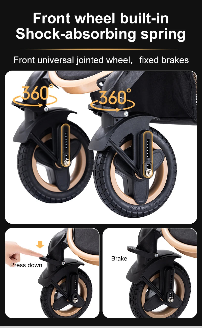 Poussette Bébé 3 en 1 Luxe Pliable Noire – Cadre Aluminium, Haute Vue, Nacelle & Siège | Voyage Nouveau-Né & Nourrisson