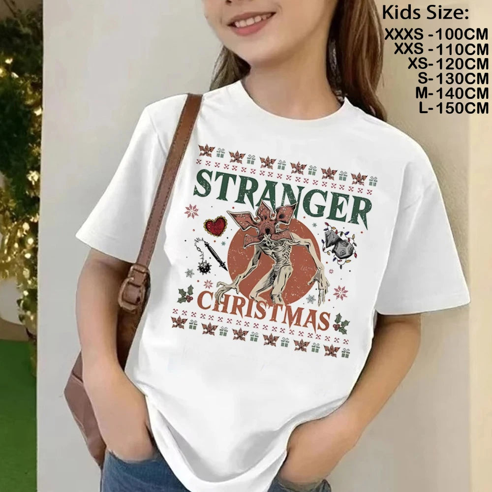 T-Shirt Enfant Imprimé Stranger Things Demogorgon – Manches Courtes Ample Casual | Fille & Garçon