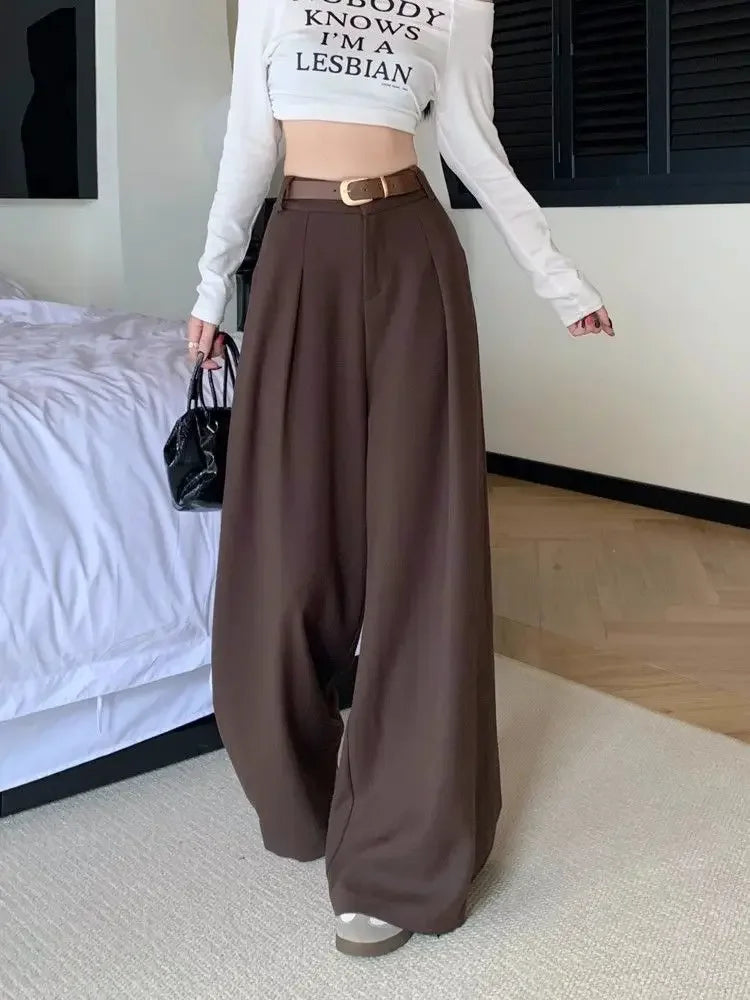 Damenhose Weit Hohe Taille Einfarbig Elegant Minimalistisch Büro-Stil Ulzzang – Casual Chic | Frühling Herbst