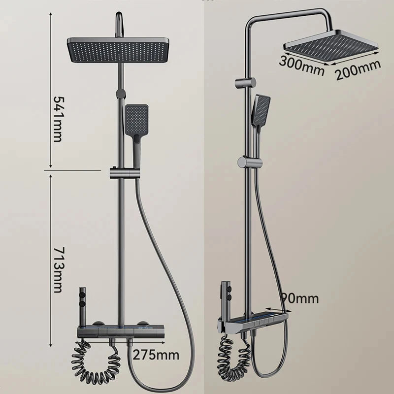Ensemble Douche Aluminium Spatial Luxe – Affichage Digital Température, Boutons Piano & Lumière Ambiante | Robinet & Pommeau Pluie