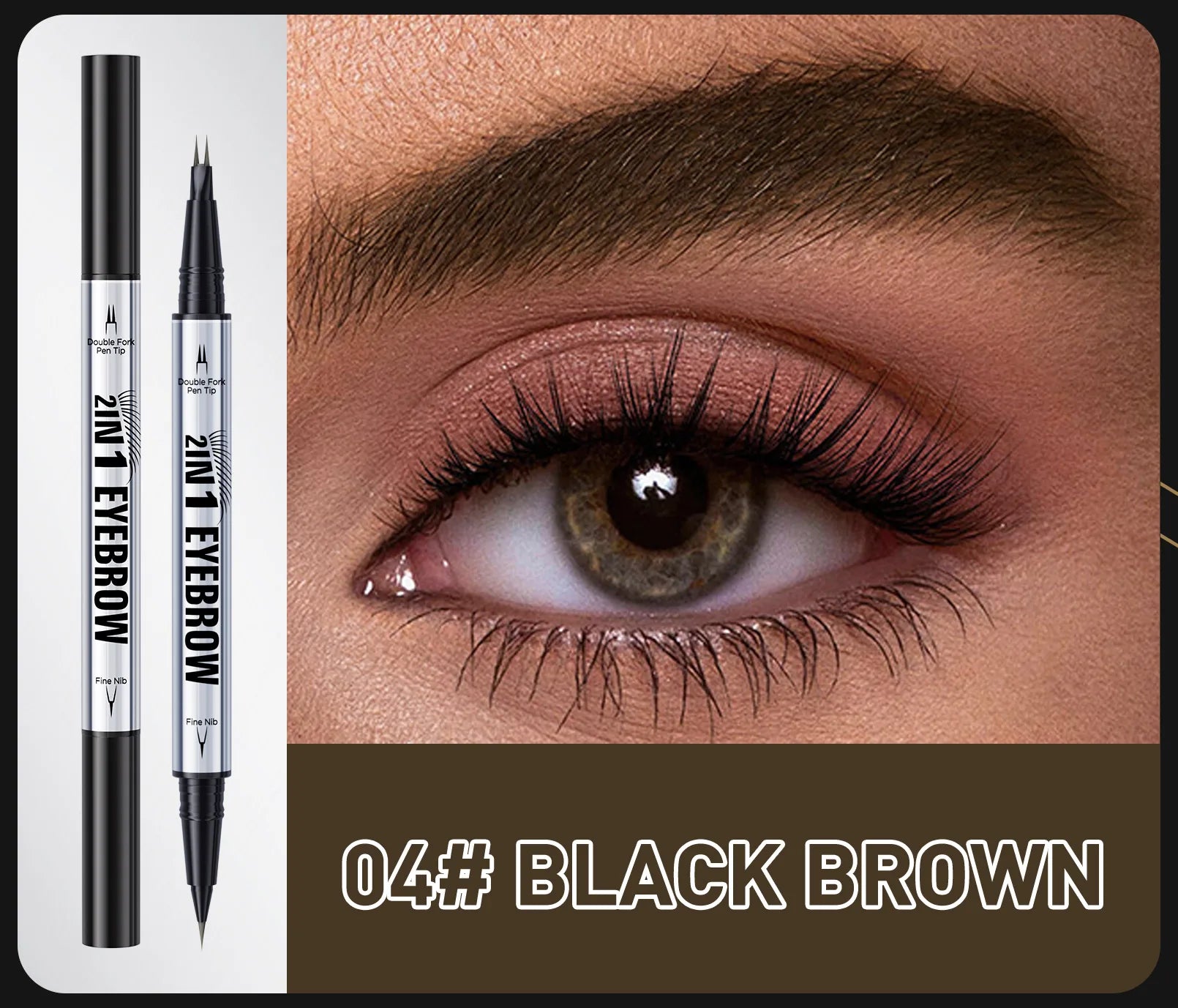 Crayon Sourcils Double Embout Waterproof – Liquide Courbé 2-en-1 Fourchette & Pinceau Précis | Maquillage Sourcils Longue Tenue