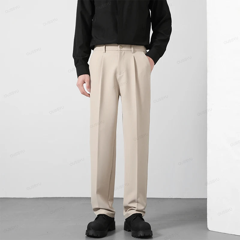 Pantalon Homme Casual Business Style Coréen Taille Élastique – Noir Marron Gris Kaki Grande Taille S-4XL Automne | Mode Homme Élégant