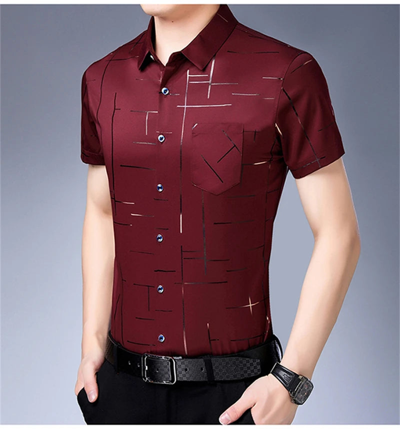 Chemise Homme Business Casual Manches Courtes Sans Repassage Anti-Froissé Confortable Polyvalente Élégante Intemporelle Fashion – Chemise Premium Sans Repassage Anti-Froissé Business Casual | Mode Homme Business Premium
