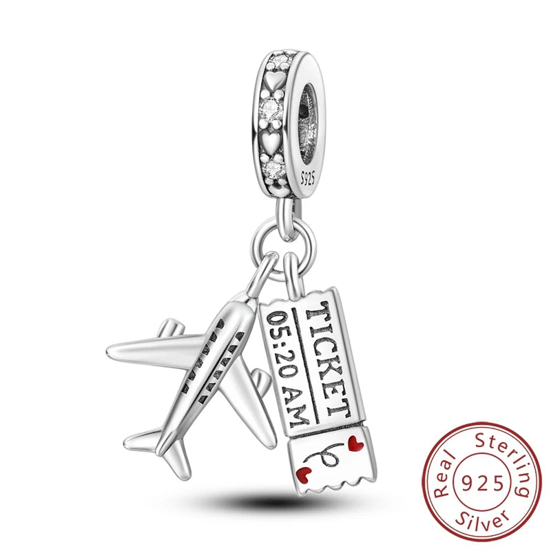 Charm Perle Argent 925 DIY — Avion Tour Appareil Photo Bracelet Collier Femme