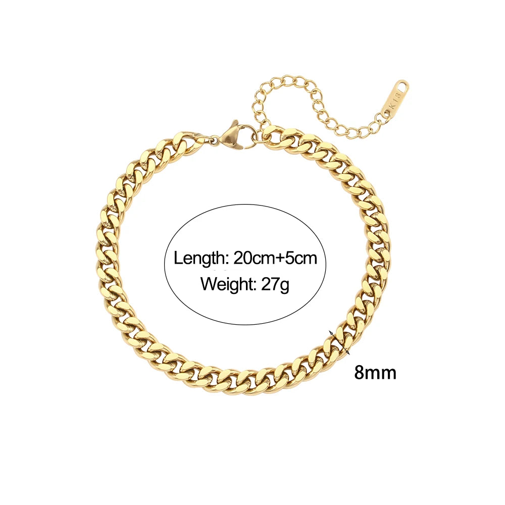 Bracelet Cuban Chain Plaqué Or 18k Acier Inoxydable 316L E.B.belle – Style Minimaliste Streetwear Unisexe | Bijou Homme & Femme Tendance & Anti-Ternissement