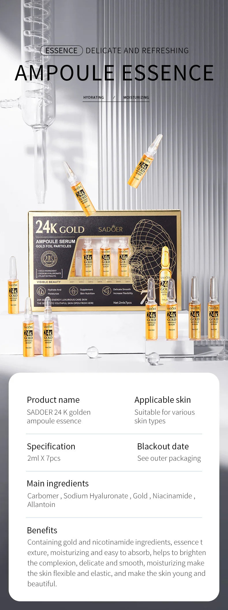 Sérum Ampoule Vitamine C – Éclat, Hydratation & Réparation Peau | Lissant & Unificateur de Teint | Soin Visage Skincare