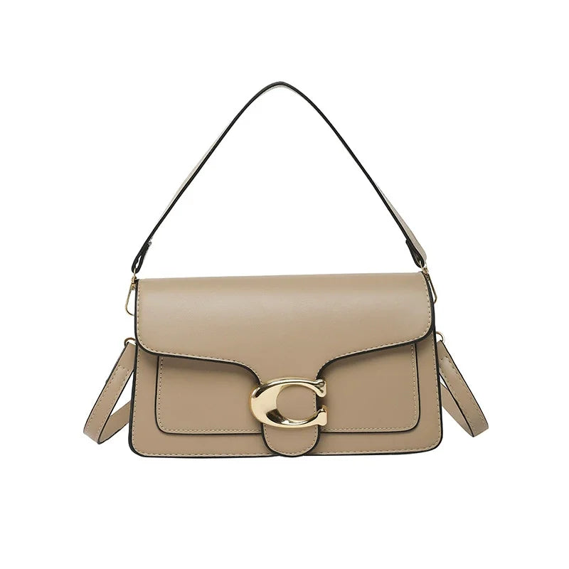 Sac Bandoulière Femme Chaîne Métal Logo – Pochette Crossbody Couleur Unie Fermeture Magnétique