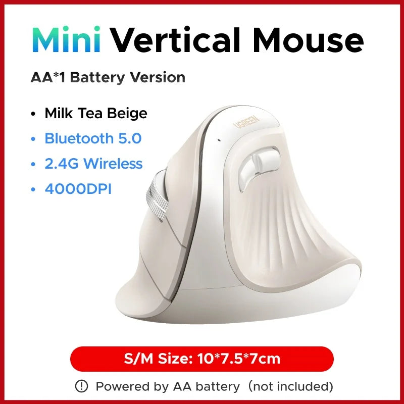 UGREEN Souris Verticale Ergonomique Sans Fil – Bluetooth 5.0 & 2.4G, 4000 DPI, 6 Boutons Silencieux | MacBook, PC & Tablette