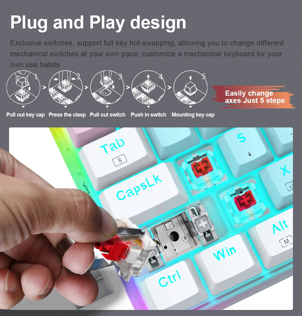 E-YOOSO Z11T Clavier Gaming Mécanique USB – Switch Bleu/Rouge 61 Touches | Russe, Brésilien, Portugais