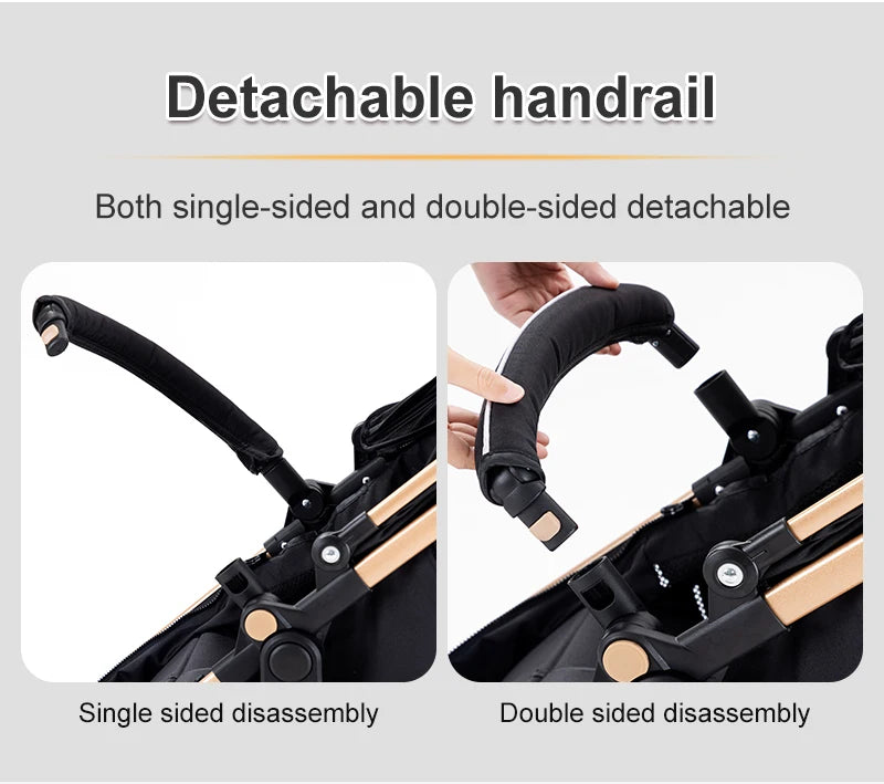 Poussette Bébé 3 en 1 Luxe Pliable Noire – Cadre Aluminium, Haute Vue, Nacelle & Siège | Voyage Nouveau-Né & Nourrisson