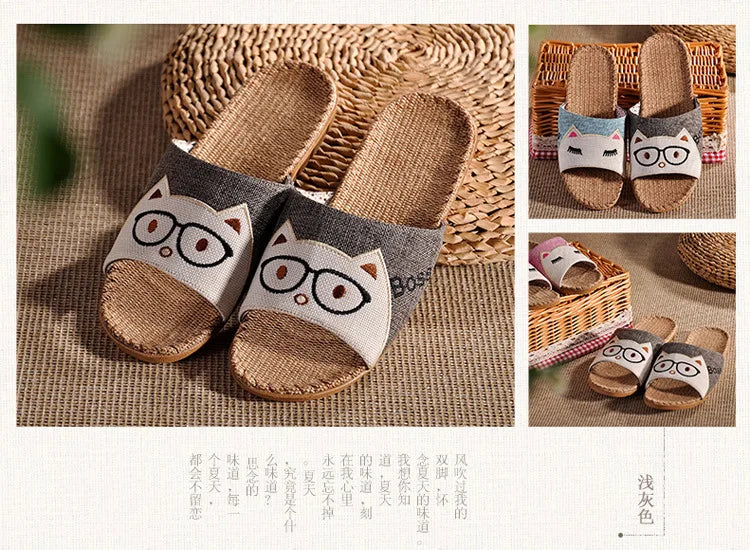 Pantoffeln Leinen Cartoon Kinder Anti-Rutsch – Atmungsaktive Dicke Sohle Indoor Paar Unisex