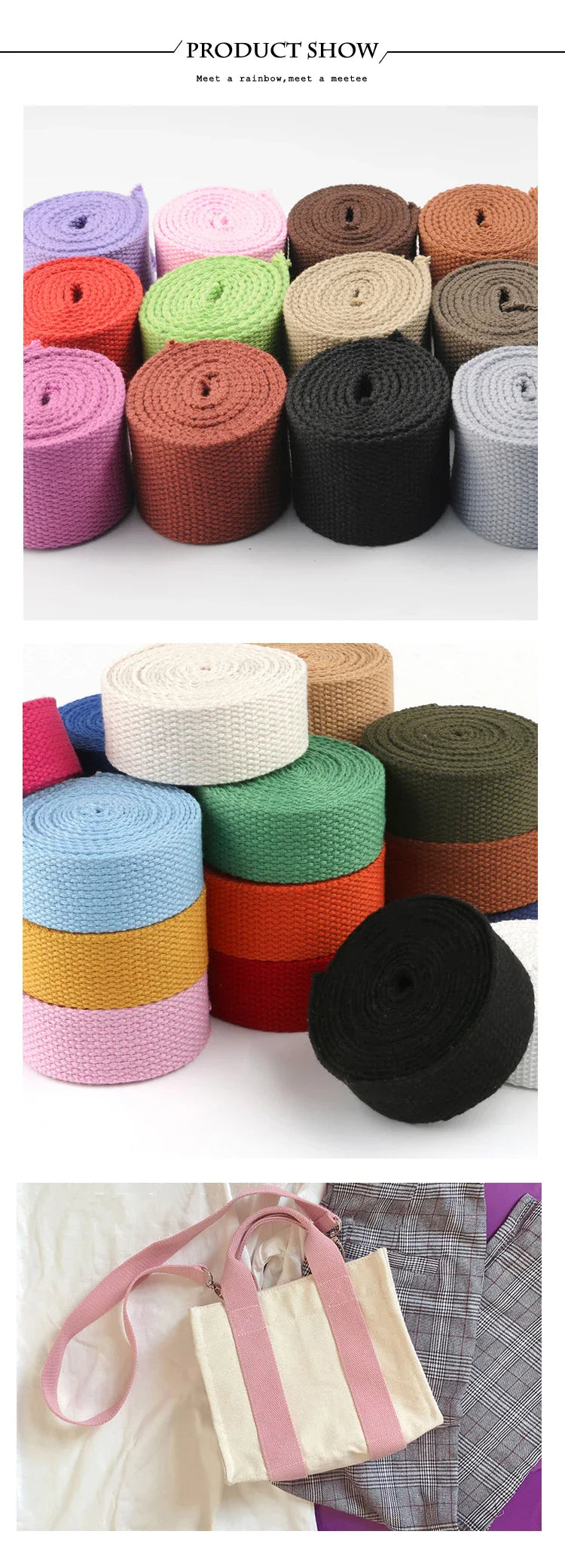 Sangle Coton 8M – Ruban Toile 20-50mm Couture DIY Sac Ceinture Bretelle Accessoires