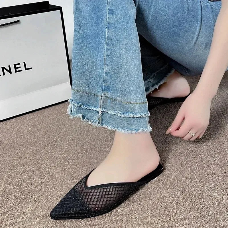 Mules Mesh Pointed Toe Slingback Femme 2025 – Respirantes Casual Slides Flip-flops Été