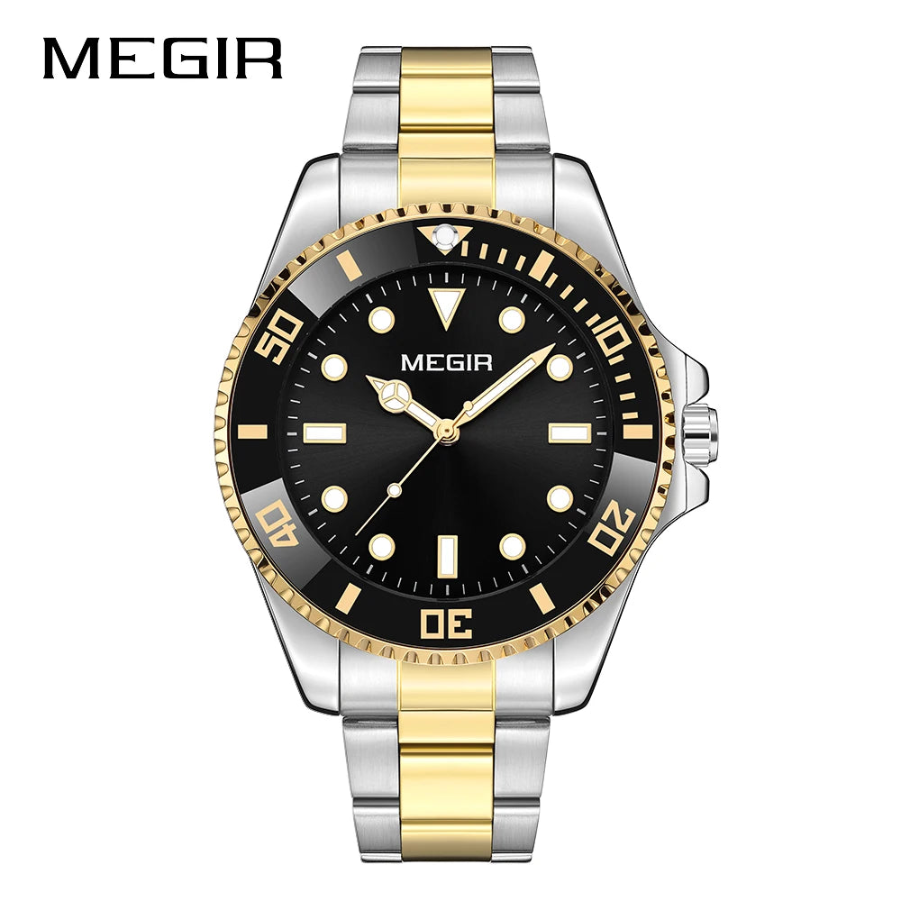 Montre Homme Luxe MEGIR Quartz Acier Calendrier – Classique Étanche Fashion