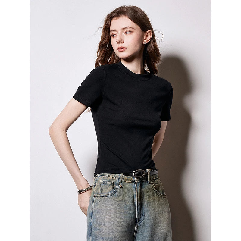 T-Shirt Lyocell Slim Fit Col Rond Manches Courtes Blanc - Basique Premium Polyvalent Printemps | TOYOUTH