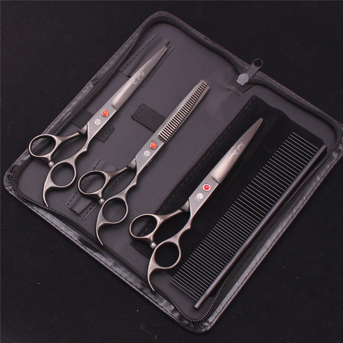 Kit Ciseaux Toilettage Chien Purple Dragon 18cm Inox – Droits Effileurs Chunker Courbés | Toiletteur Professionnel Animaux Z3003