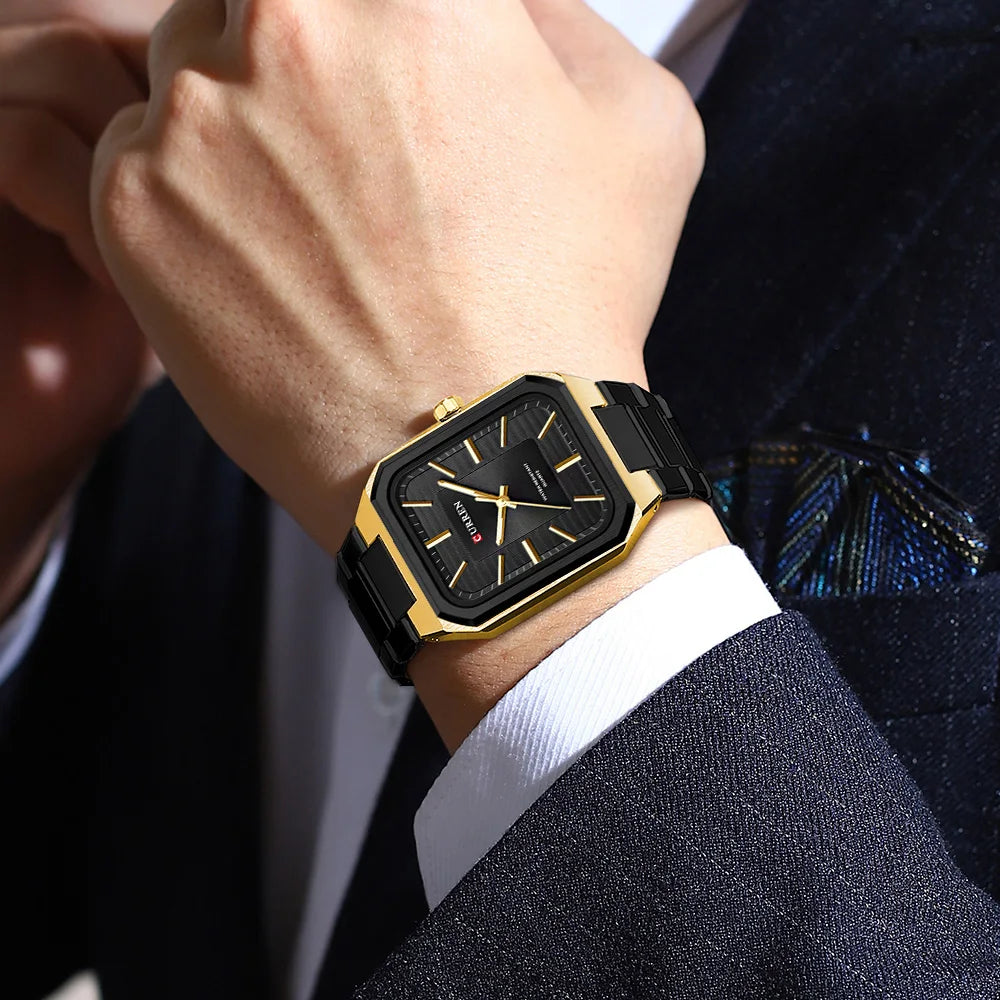 Montre Homme CURREN Vintage Rectangle Acier Inoxydable Quartz Lumineux Étanche – Style Rétro Chic