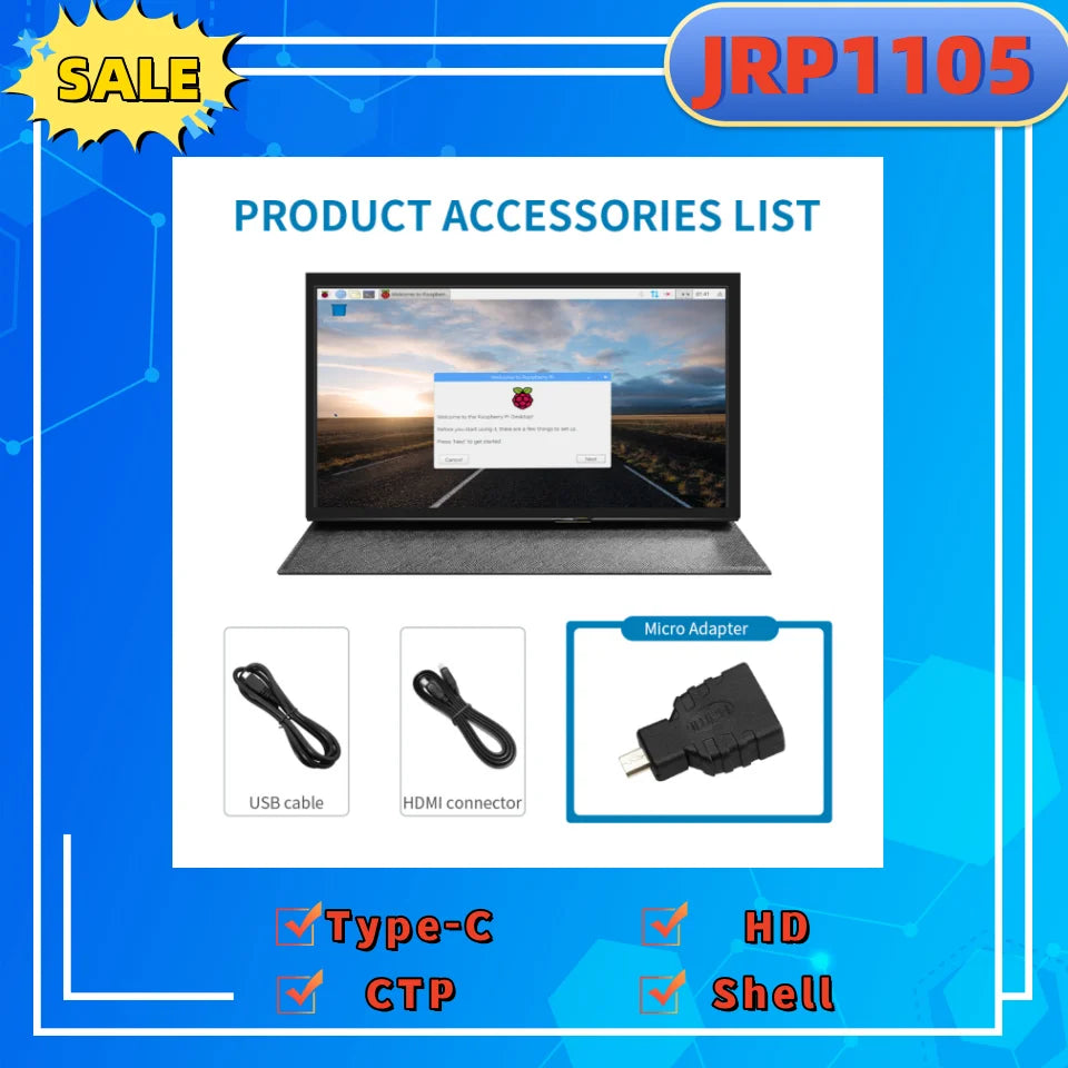 Écran IPS 7" HDMI Tactile 1024x600 – Compatible Raspberry Pi 3/4, Orange Pi & PC | Boitier Inclus, Portable