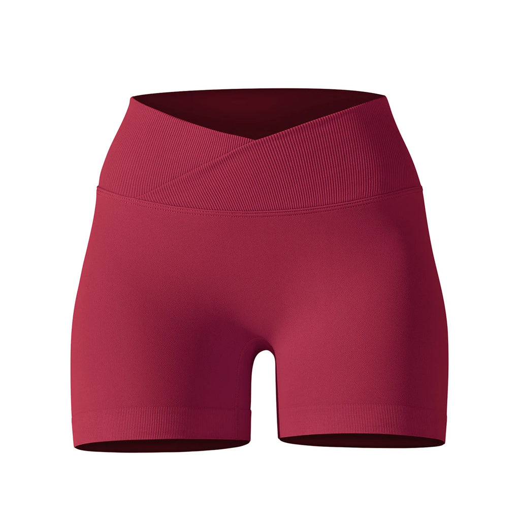 Short Yoga Femme Taille Haute Croisée Gainant Fessier Gym Running Fitness – Short Sport Sculptant Élastique | Mode Athleisure