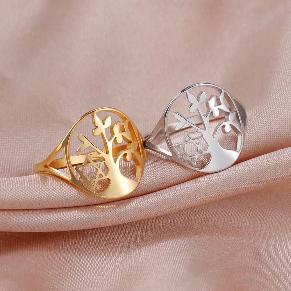 Bague Arbre de Vie Acier Inoxydable Argenté – Symbole Nature & Spiritualité | Bijou Unisexe Couple & Mariage | Cadeau Intemporel