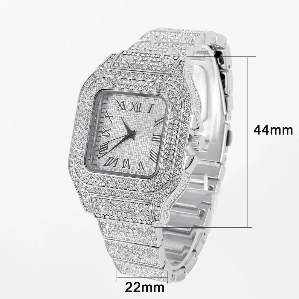 Montre Unisexe Moissanite Iced Out Hip Hop – Diamant Acier Inoxydable Étincelante Luxe