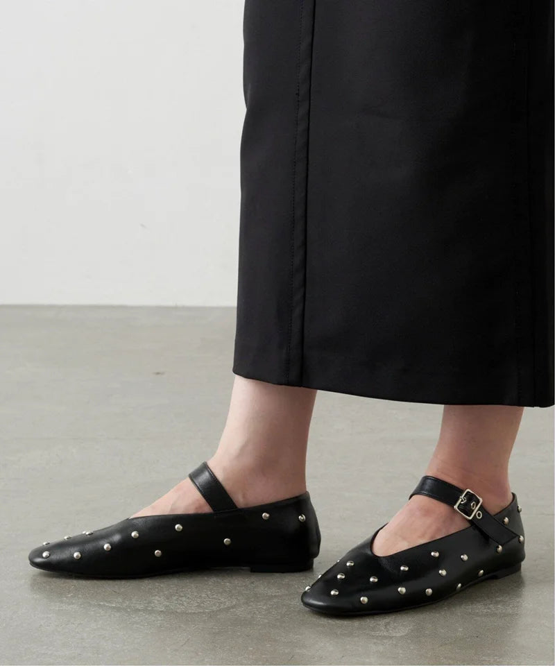 MORAZORA Ballerines Rivets Bout Carré Slip-on – Loafers Femme Noir Rouge Tailles 34-43