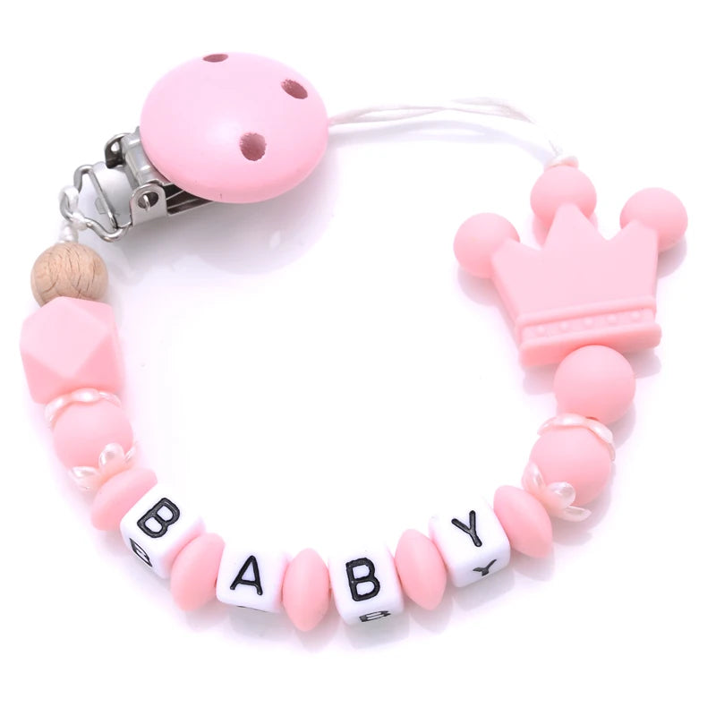 Attache-Tétine Couronne Bébé Silicone Fait Main – Chaîne Anneau de Dentition Toddler