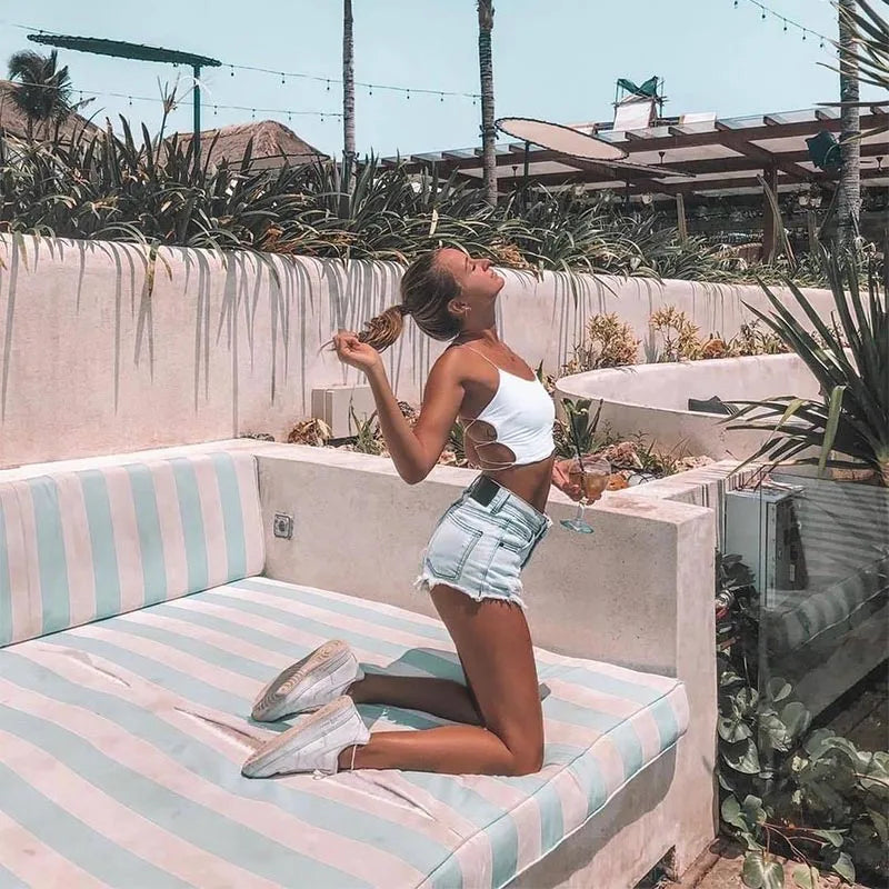 Crop Top Bretelles Femme Dos Nu Sans Manches – Bodycon Sexy | Plage Club Soirée Été