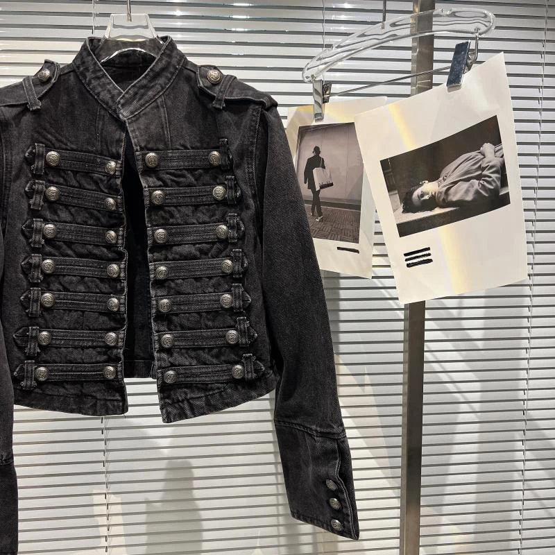 Veste en Jean Femme Style Punk Noir Col Montant Vintage Washed Manches Longues Loose – Blouson Moto Automne | Streetwear