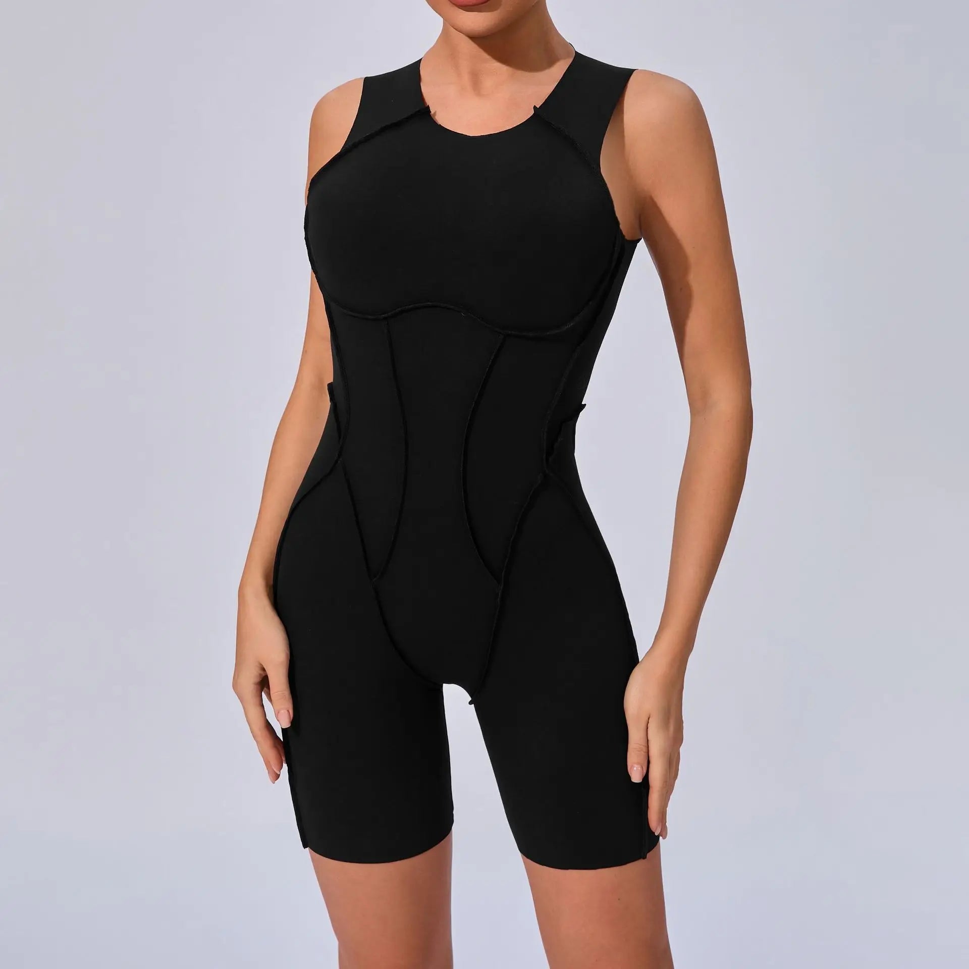 Bodysuit Yoga Push-Up Rembourré Bicolore - Combinaison Short V Butt Gainante Gym & Fitness Femme