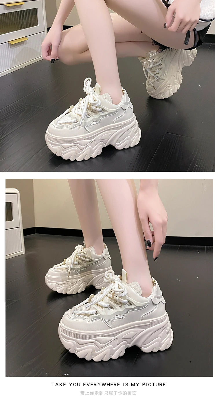 Sneakers Mesh Wedge 8.5cm Femme Chunky 2025 – Plateforme Respirante Talon Caché Été