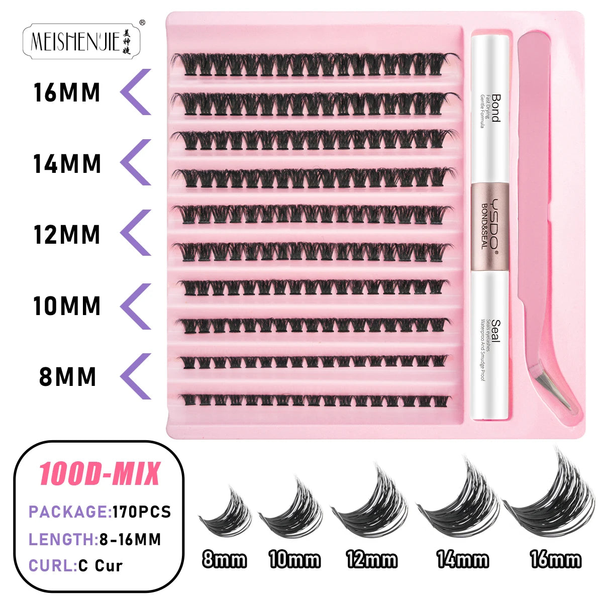 Kit Extension Cils DIY 160-200 Pcs – Cils Individuels Cluster avec Colle & Scellant | Faux Cils Maquillage