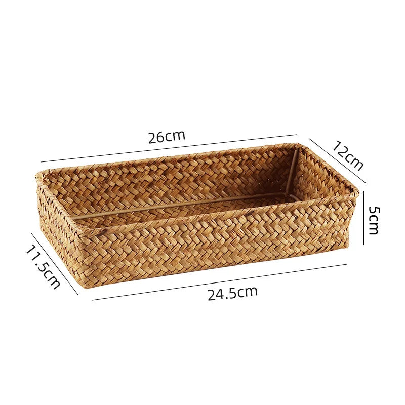 Panier Tressé Algues Rangement Bureau & Salon – Skincare, Télécommande, Clés & Cosmétiques | Déco Naturelle