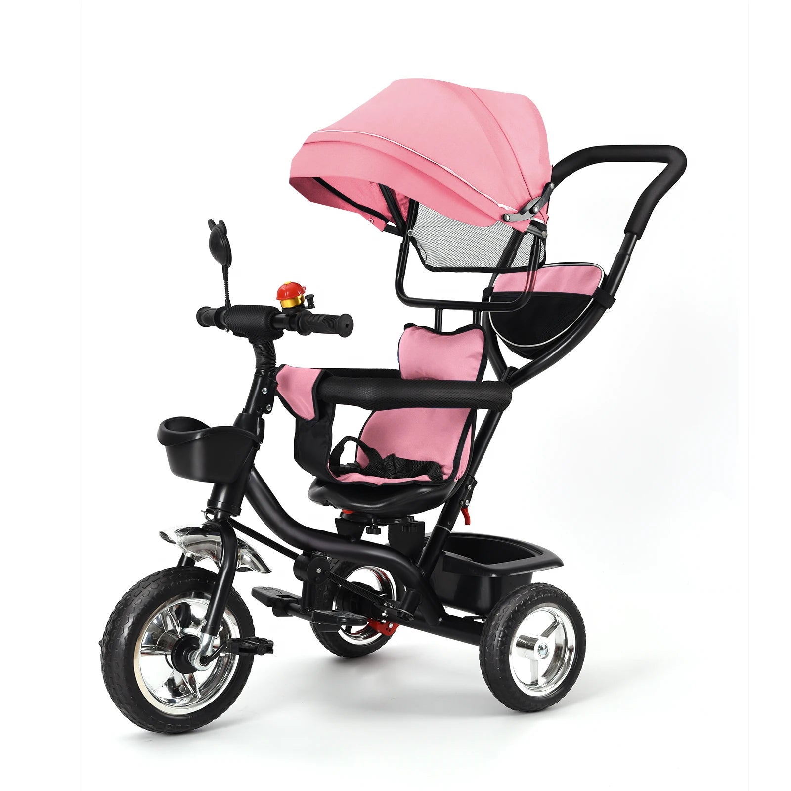 Tricycle Bébé Dès 9 Mois jusqu'à 25 Kg – Barre de Poussée, Siège Rotatif, Auvent Solaire, Porte-Gobelet & Panier | Évolutif