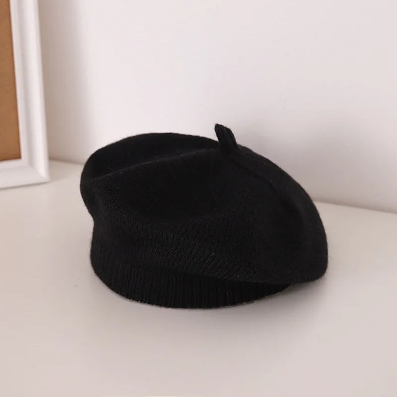 Béret Tricoté Enfant Couleur Unie – Bonnet Peintre Chaud Automne Hiver Fille Garçon Tendance