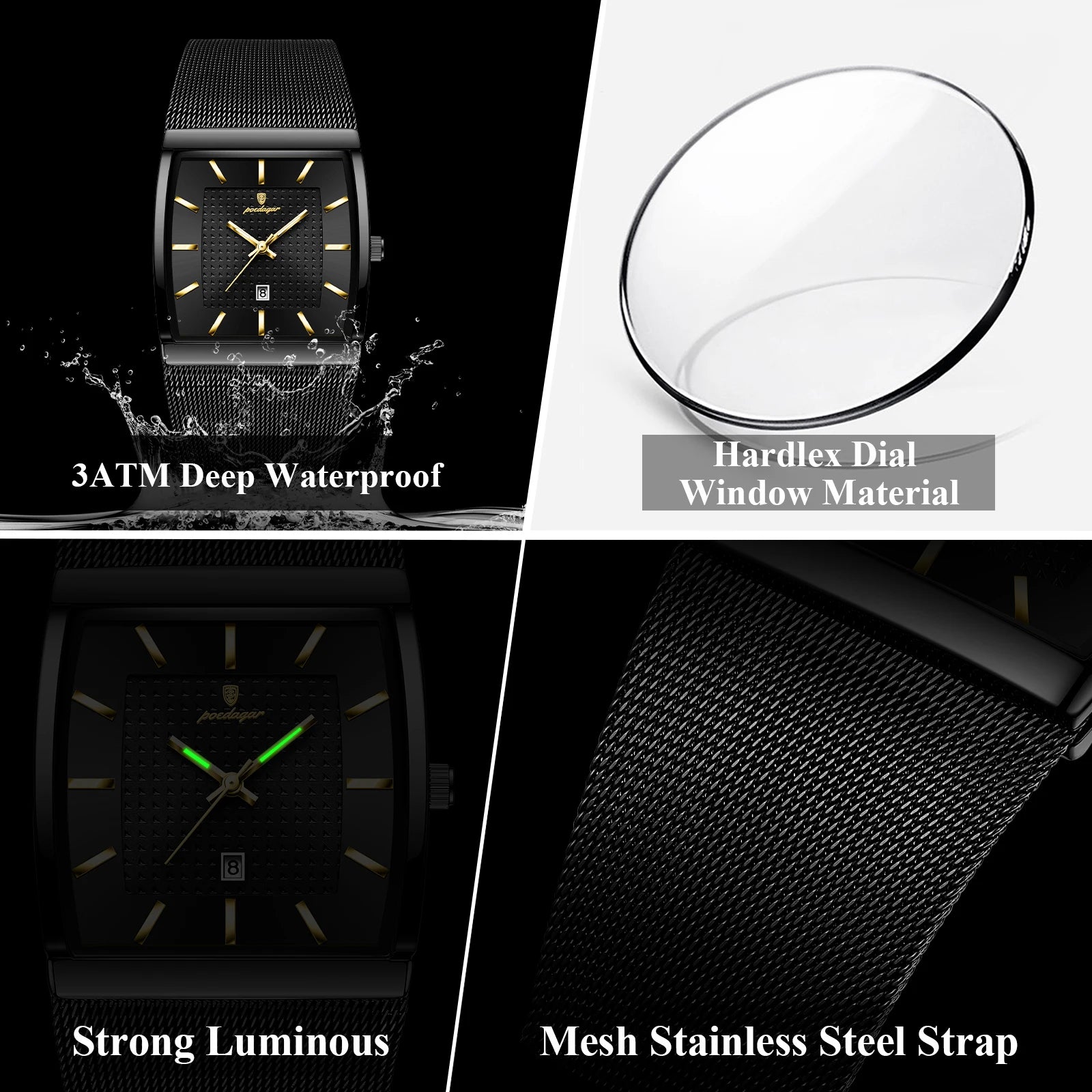 Montre Homme Luxe POEDAGAR Maille Acier Inoxydable Lumineux Date Quartz – Étanche Élégante