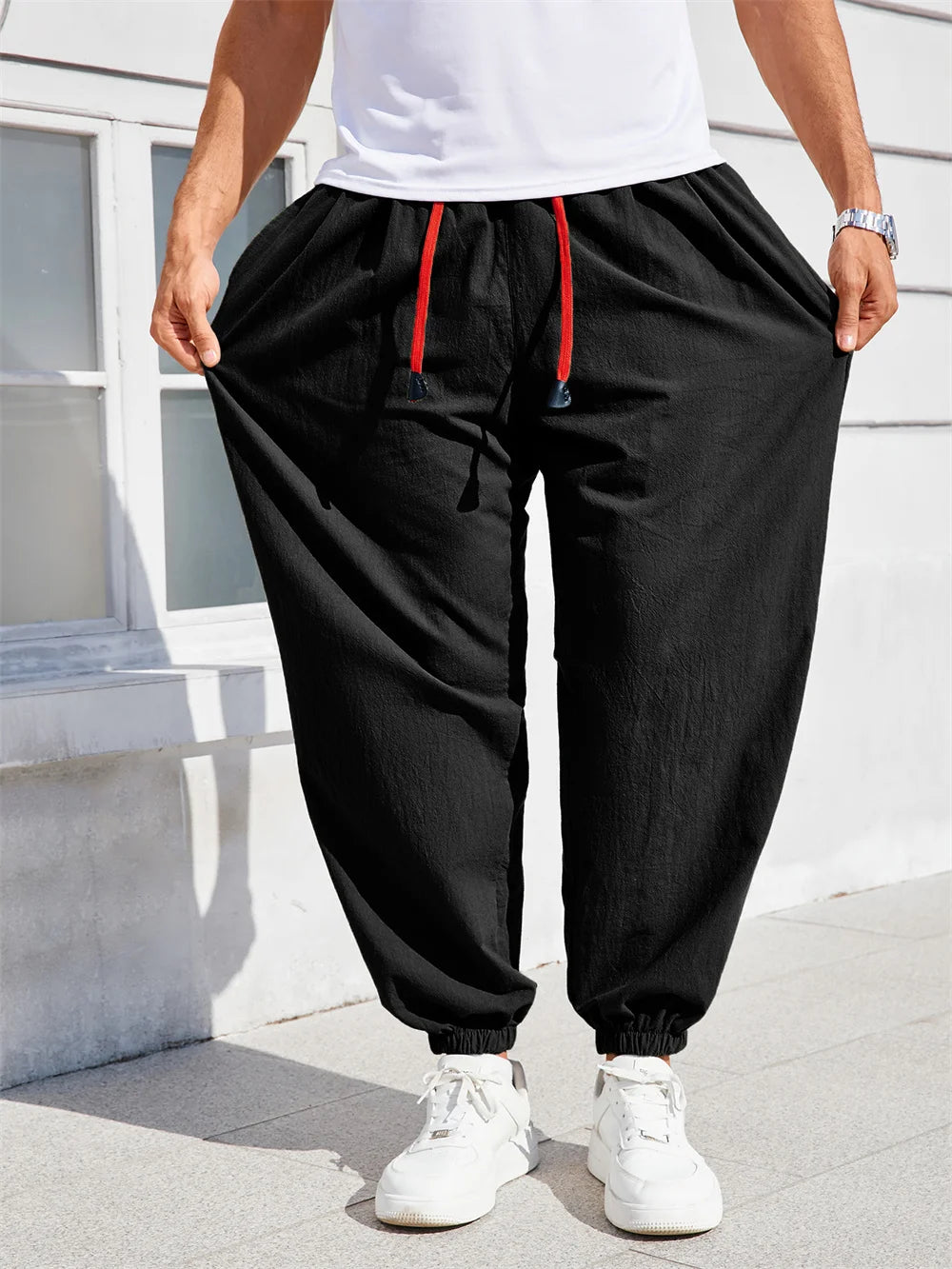 Herren Sarouel Hose Leinen Baumwolle Chinesischer Stil Loose Fit Einfarbig – Bequeme Jogger Hohe Qualität Casual | Herrenmode Zen