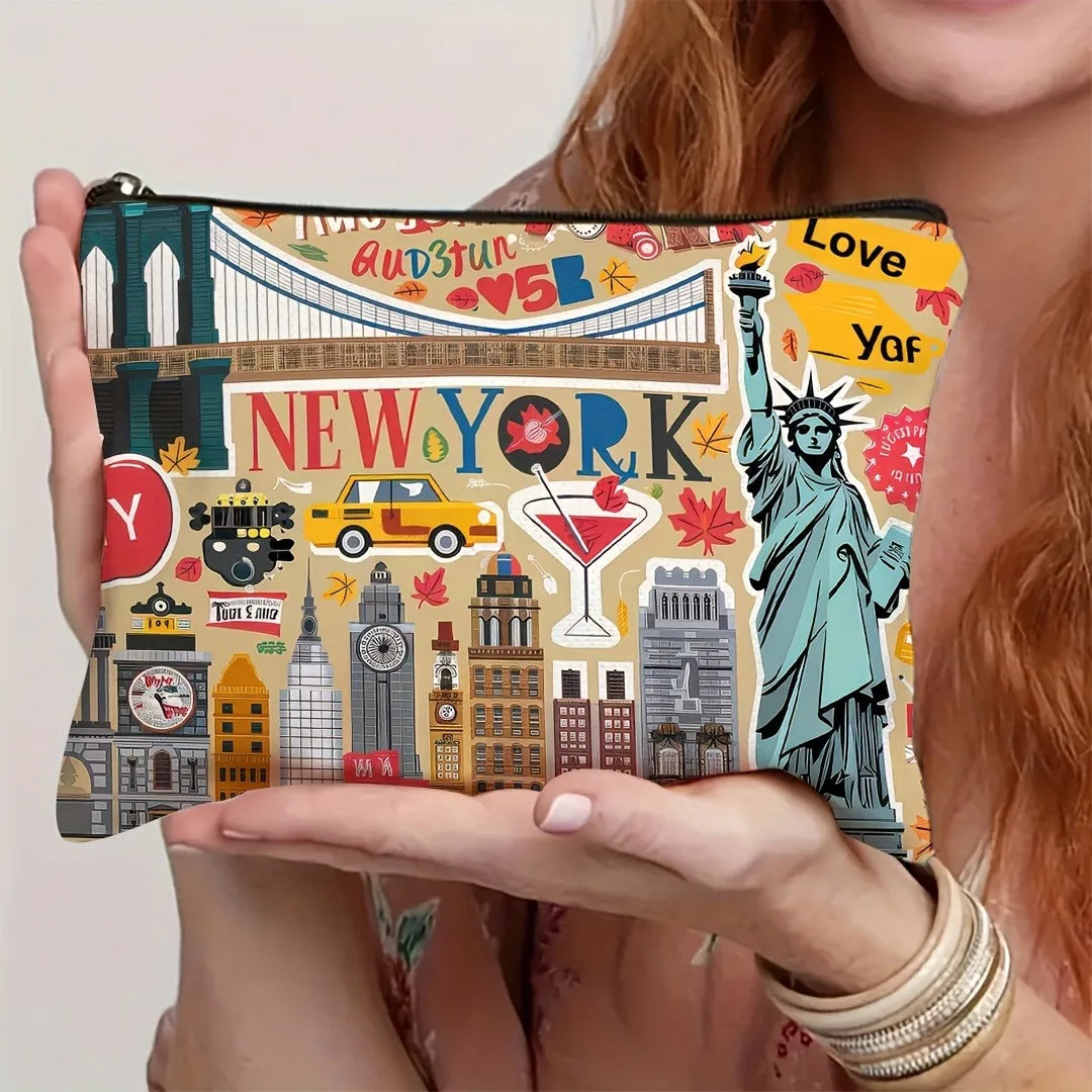 Trousse Maquillage Design New York City – Pochette Cosmétique Voyage Compacte | Cadeau Noël Femme