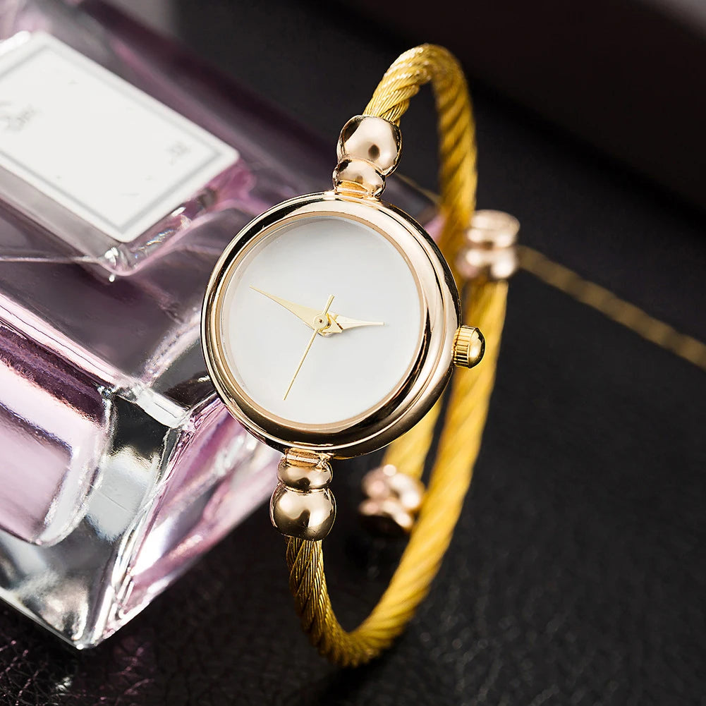Montre Femme MAYZHISU Rétro Quartz Or – Bracelet Bangle Chaîne Acier Luxe Minimaliste