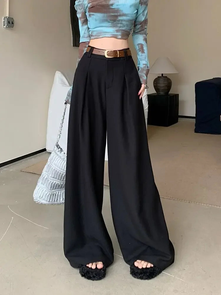 Damenhose Weit Hohe Taille Einfarbig Elegant Minimalistisch Büro-Stil Ulzzang – Casual Chic | Frühling Herbst