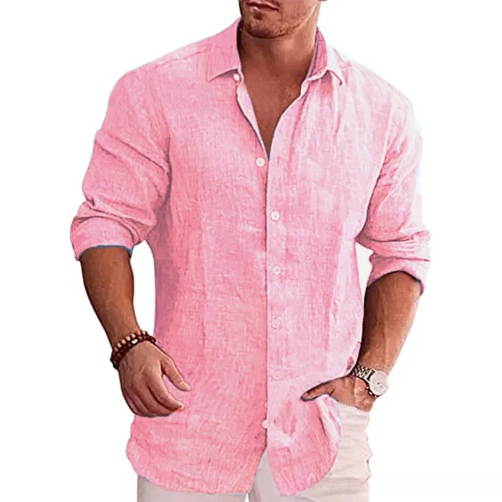 Chemise Homme Lin Coton Manches Longues Couleur Unie Casual Resort Style Polyvalente Automne Élégante Respirante – Chemise Lin Premium Toutes Saisons | Mode Homme Premium