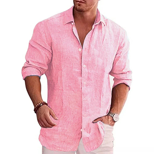 Chemise Homme Lin Coton Manches Longues Couleur Unie Casual Resort Style Polyvalente Automne Élégante Respirante – Chemise Lin Premium Toutes Saisons | Mode Homme Premium