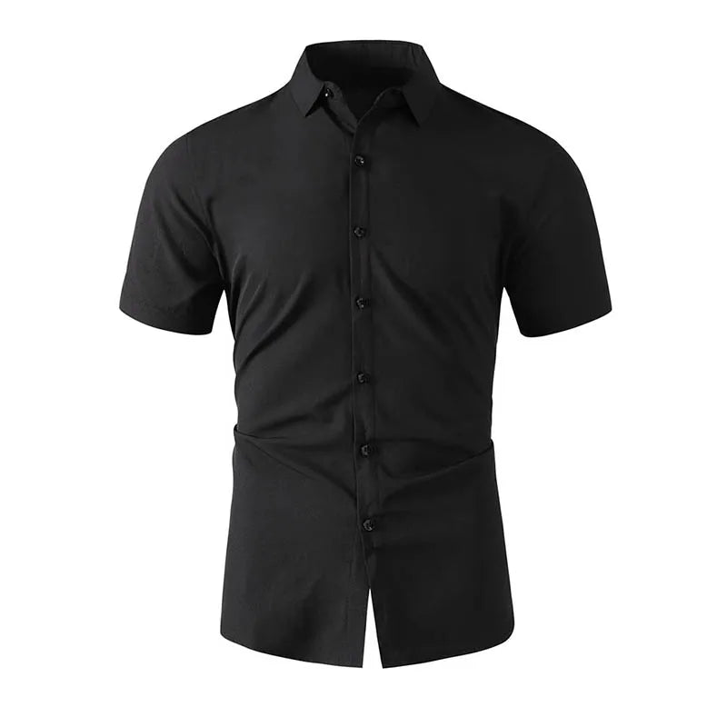 Chemise Homme Business Casual Couleur Unie Manches Courtes Été Sans Repassage Confortable Polyvalente Fashion Élégante Intemporelle – Chemise Premium Sans Repassage Business Casual Été | Mode Homme Business Casual Premium