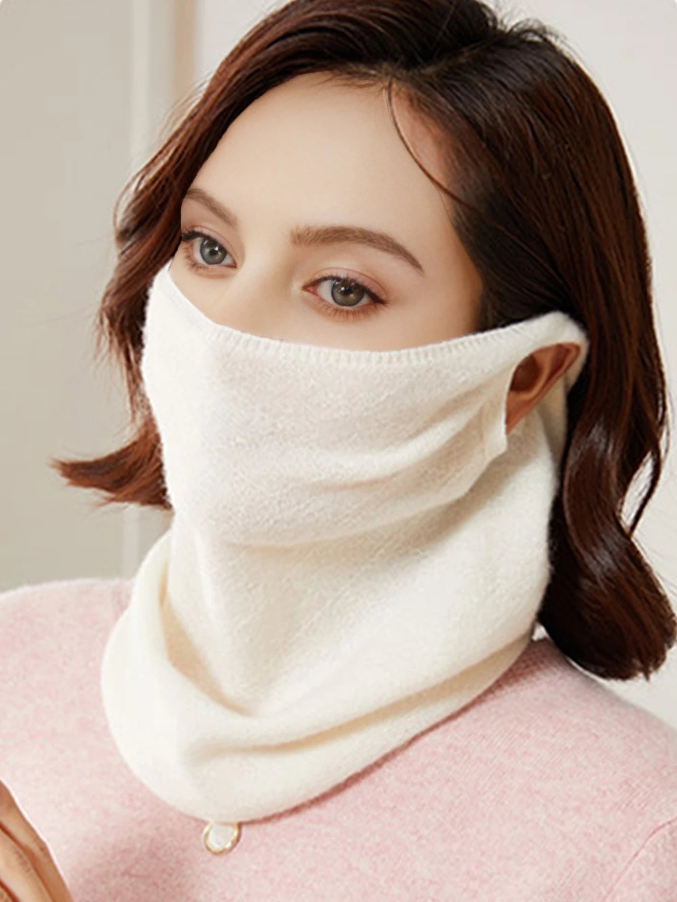 Tour de Cou Laine Mérinos 100% Femme – Écharpe Tube Ajourée, Cache-Oreilles & Masque Visage | Automne Hiver | Headband Chic