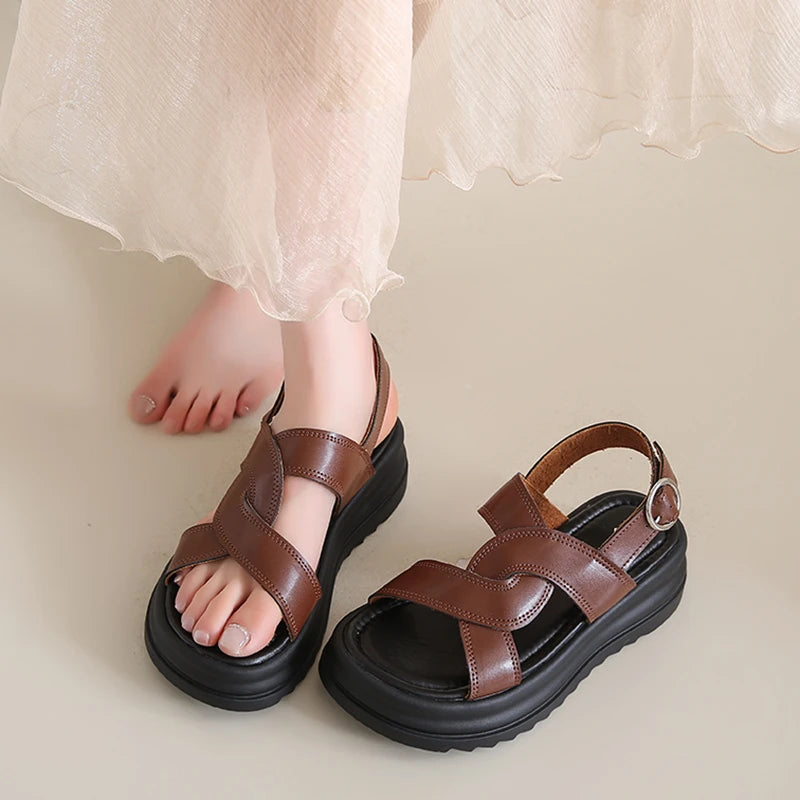 Sandales Romaines Baotou Talon Épais Femme 2025 – Boucle Respirantes Anti-Glisse