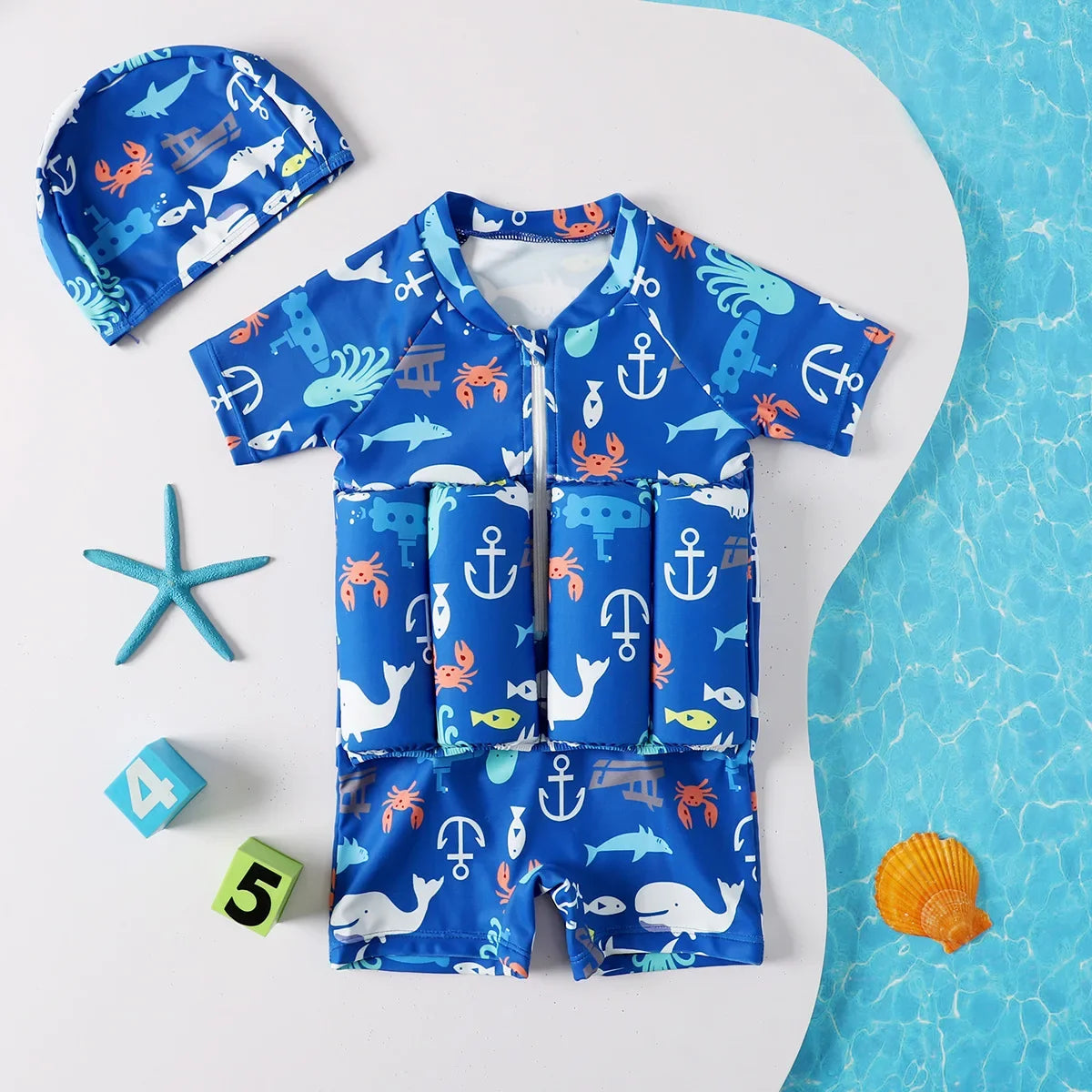 Maillot de Bain Flottant Enfant 1 Pièce – Combinaison Natation Cartoon Garçon Fille