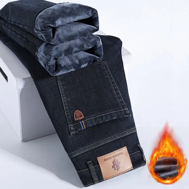 Jean Homme Polaire Intérieur Épais Thermique Chaud Hiver Coupe Droite Stretch Casual Business | Jean Polaire Thermique Premium