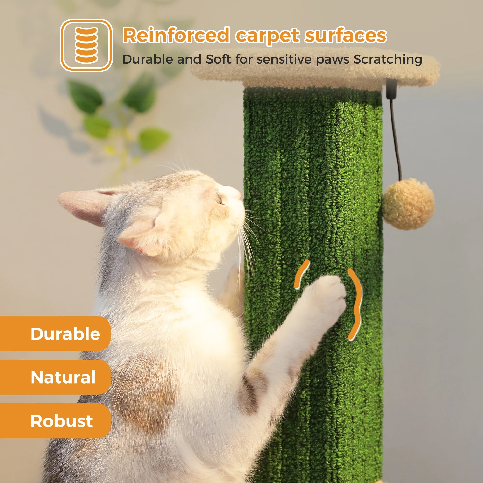 Grand Griffoir Chat Sisal Tressé – Balle Suspendue, Haute Colonne, Jouet & Grattoir pour Chats d'Intérieur Adultes